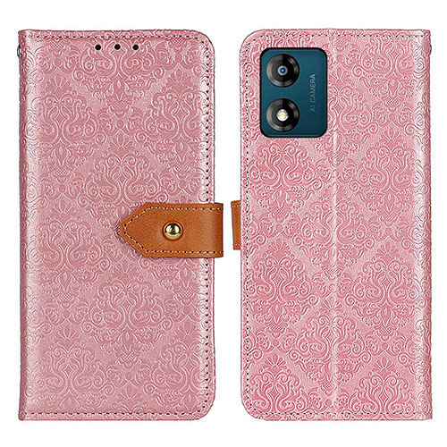 Leather Case Stands Flip Cover Holder K05Z for Motorola Moto E13 Pink