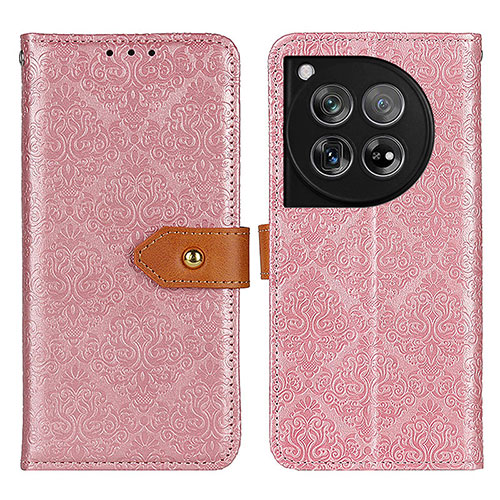 Leather Case Stands Flip Cover Holder K05Z for OnePlus 12 5G Pink