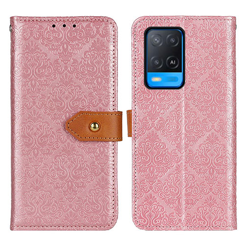 Leather Case Stands Flip Cover Holder K05Z for Oppo A54 4G Pink