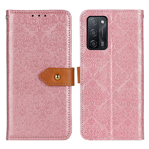 Leather Case Stands Flip Cover Holder K05Z for Oppo A55 5G Pink
