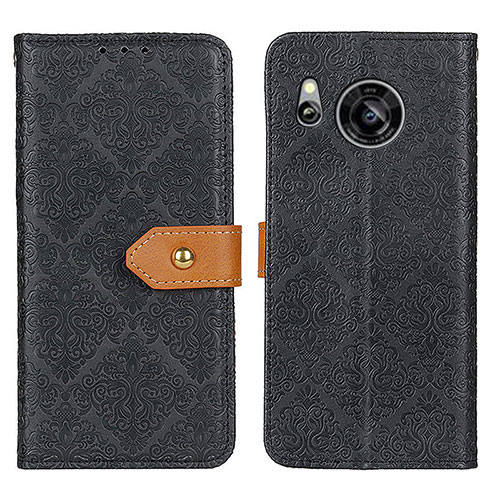 Leather Case Stands Flip Cover Holder K05Z for Sharp Aquos Sense7 Black