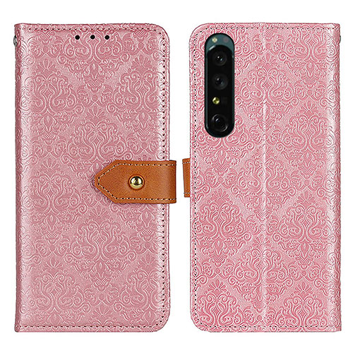 Leather Case Stands Flip Cover Holder K05Z for Sony Xperia 1 IV SO-51C Pink