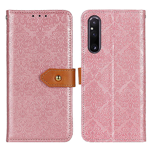 Leather Case Stands Flip Cover Holder K05Z for Sony Xperia 1 V Pink