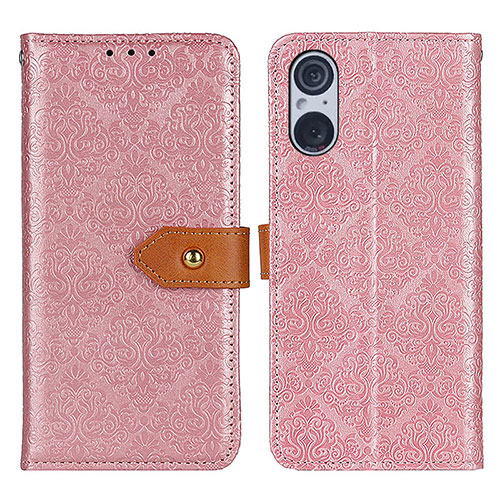 Leather Case Stands Flip Cover Holder K05Z for Sony Xperia 5 V Pink