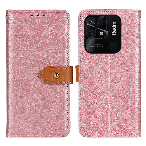 Leather Case Stands Flip Cover Holder K05Z for Xiaomi Redmi 10 India Pink