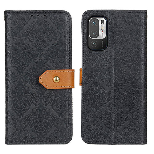 Leather Case Stands Flip Cover Holder K05Z for Xiaomi Redmi Note 10 5G Black