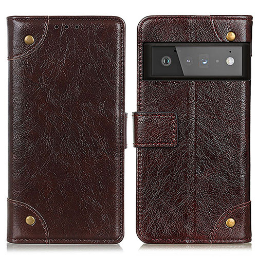 Leather Case Stands Flip Cover Holder K06Z for Google Pixel 6 Pro 5G Brown