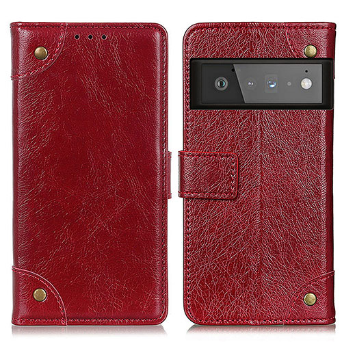 Leather Case Stands Flip Cover Holder K06Z for Google Pixel 6 Pro 5G Red