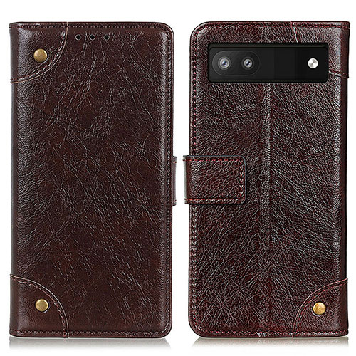 Leather Case Stands Flip Cover Holder K06Z for Google Pixel 6a 5G Brown