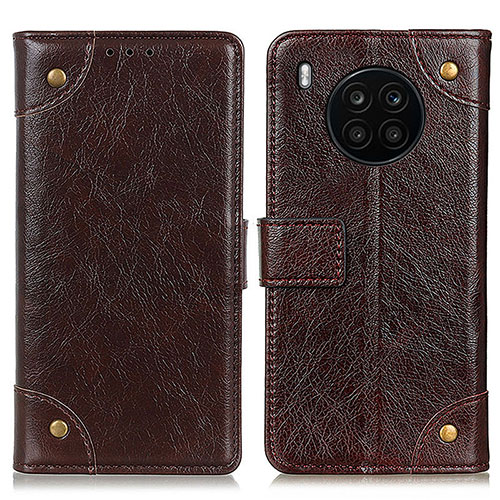 Leather Case Stands Flip Cover Holder K06Z for Huawei Honor 50 Lite Brown