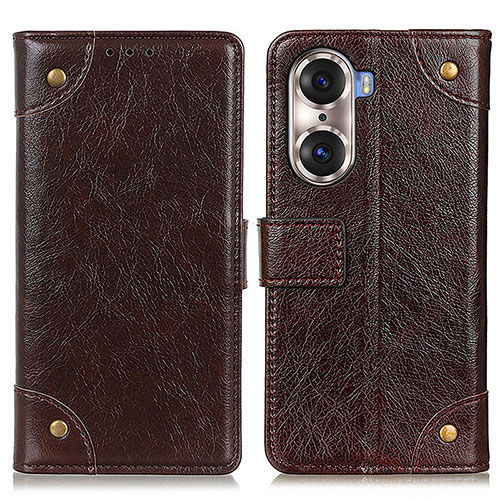 Leather Case Stands Flip Cover Holder K06Z for Huawei Honor 60 Pro 5G Brown