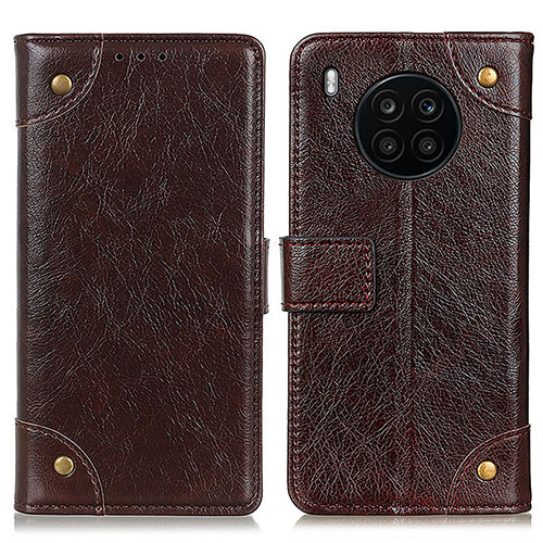 Leather Case Stands Flip Cover Holder K06Z for Huawei Nova 8i Brown