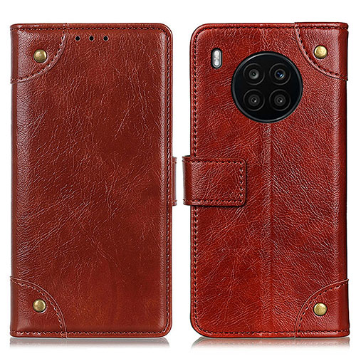 Leather Case Stands Flip Cover Holder K06Z for Huawei Nova 8i Light Brown