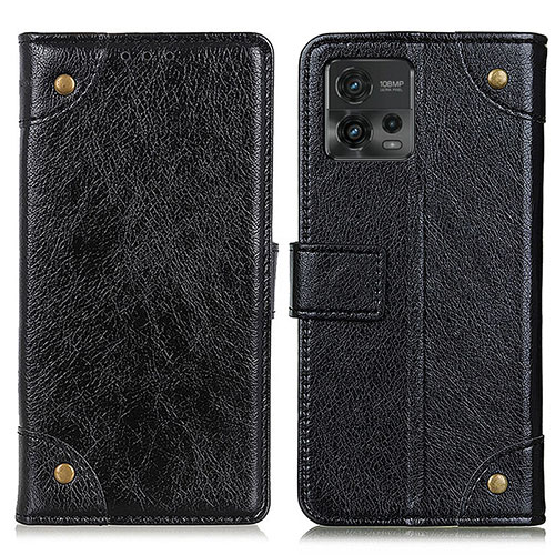 Leather Case Stands Flip Cover Holder K06Z for Motorola Moto G72 Black