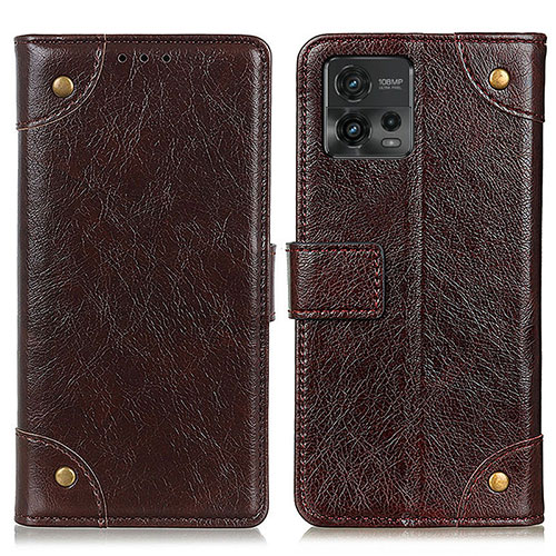 Leather Case Stands Flip Cover Holder K06Z for Motorola Moto G72 Brown