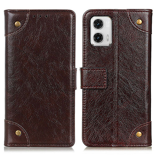 Leather Case Stands Flip Cover Holder K06Z for Motorola Moto G73 5G Brown