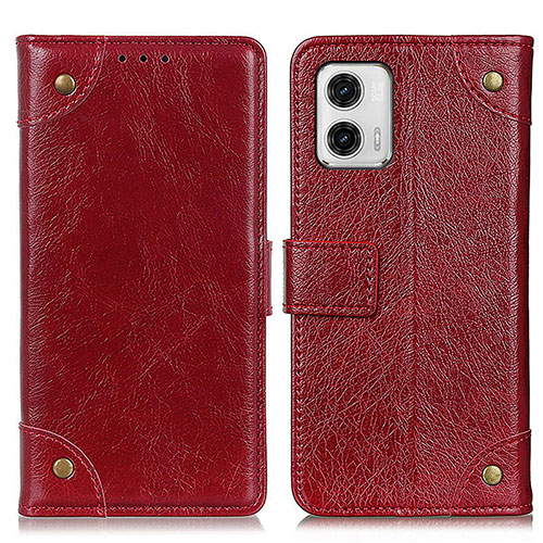 Leather Case Stands Flip Cover Holder K06Z for Motorola Moto G73 5G Red