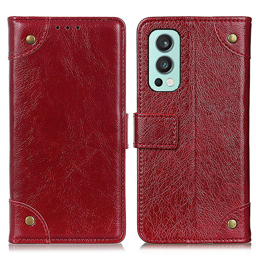 Leather Case Stands Flip Cover Holder K06Z for OnePlus Nord 2 5G Red