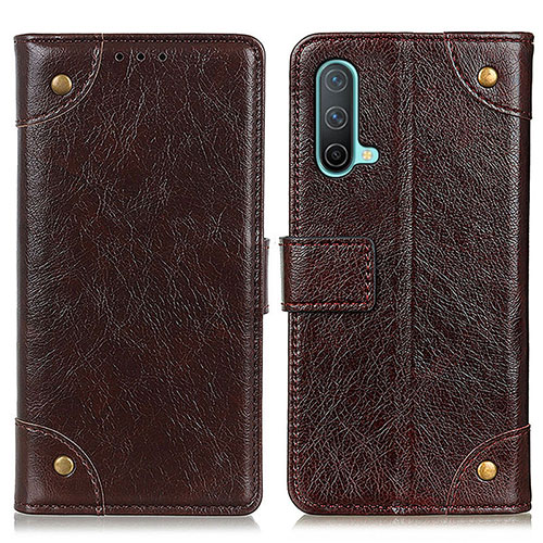 Leather Case Stands Flip Cover Holder K06Z for OnePlus Nord CE 5G Brown