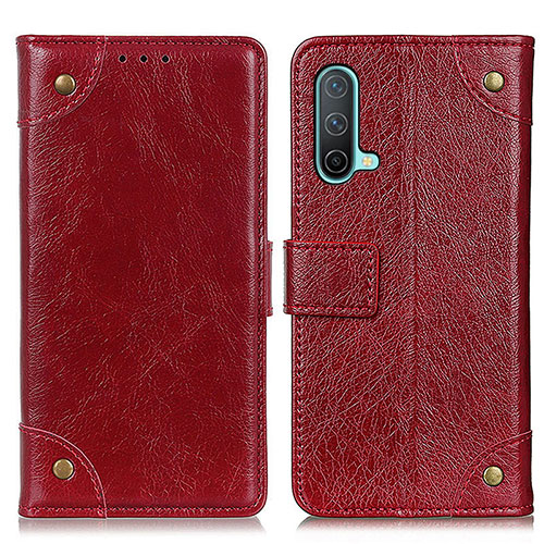 Leather Case Stands Flip Cover Holder K06Z for OnePlus Nord CE 5G Red