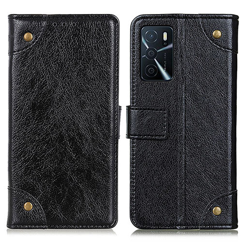 Leather Case Stands Flip Cover Holder K06Z for Oppo A16 Black