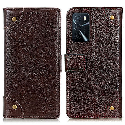 Leather Case Stands Flip Cover Holder K06Z for Oppo A16 Brown