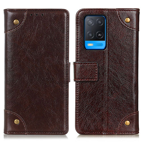 Leather Case Stands Flip Cover Holder K06Z for Oppo A54 4G Brown