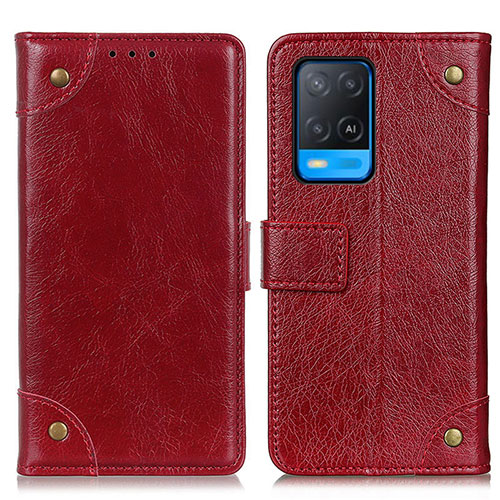 Leather Case Stands Flip Cover Holder K06Z for Oppo A54 4G Red