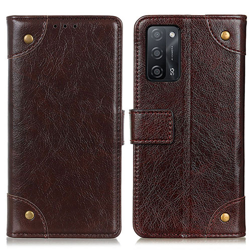 Leather Case Stands Flip Cover Holder K06Z for Oppo A55 5G Brown