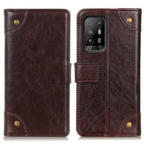 Leather Case Stands Flip Cover Holder K06Z for Oppo A94 5G Brown