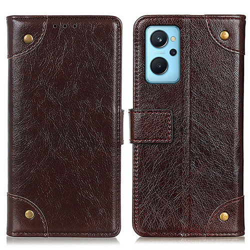 Leather Case Stands Flip Cover Holder K06Z for Oppo A96 4G Brown