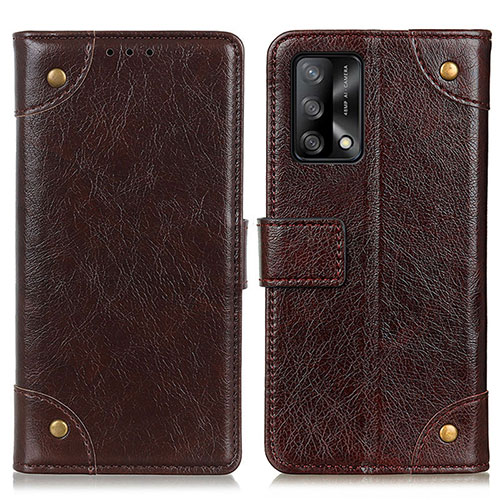 Leather Case Stands Flip Cover Holder K06Z for Oppo F19 Brown