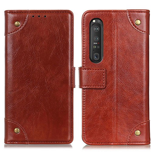 Leather Case Stands Flip Cover Holder K06Z for Sony Xperia 1 III Light Brown