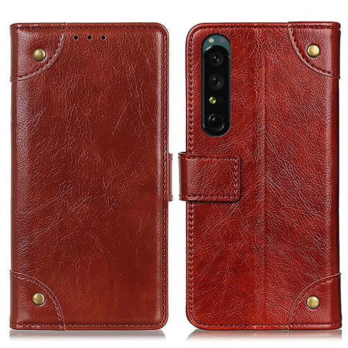 Leather Case Stands Flip Cover Holder K06Z for Sony Xperia 1 IV Light Brown