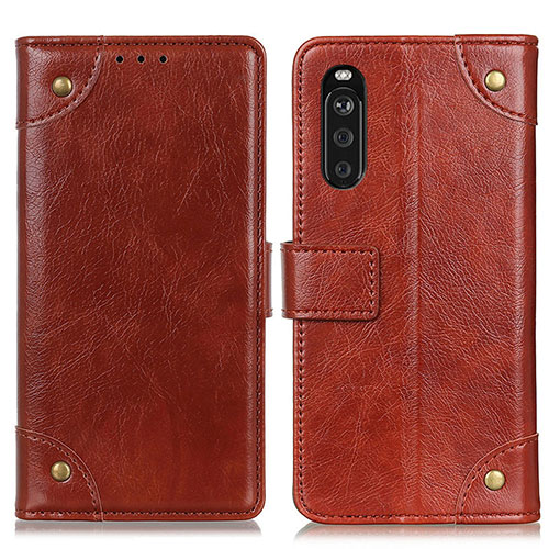 Leather Case Stands Flip Cover Holder K06Z for Sony Xperia 10 III Light Brown