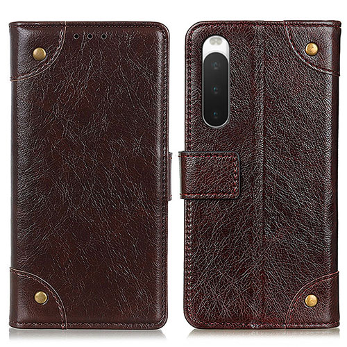 Leather Case Stands Flip Cover Holder K06Z for Sony Xperia 10 IV Brown