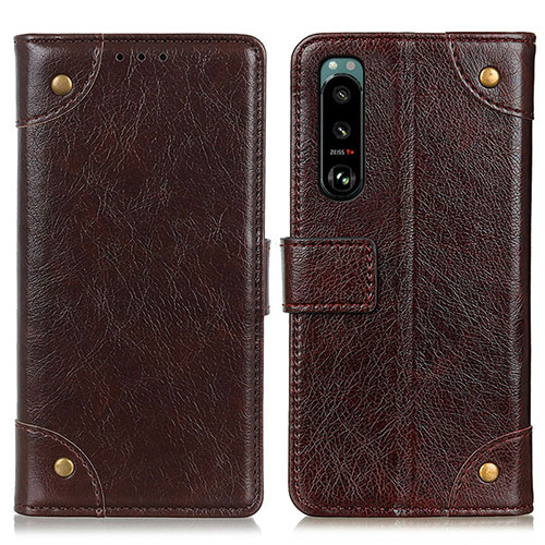 Leather Case Stands Flip Cover Holder K06Z for Sony Xperia 5 III SO-53B Brown