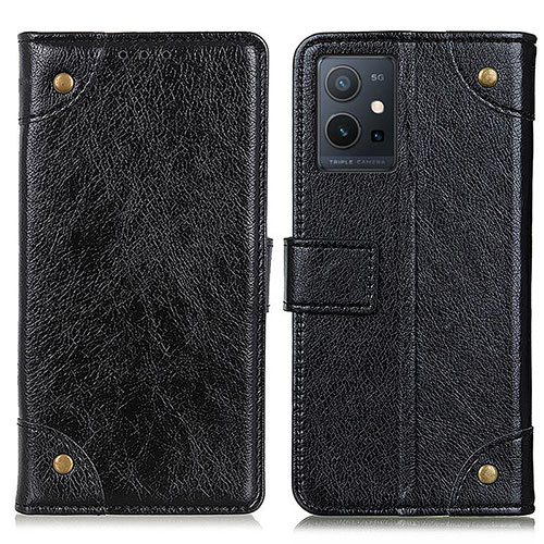 Leather Case Stands Flip Cover Holder K06Z for Vivo T1 5G India Black