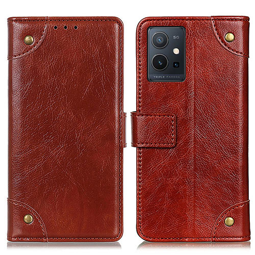 Leather Case Stands Flip Cover Holder K06Z for Vivo T1 5G India Light Brown