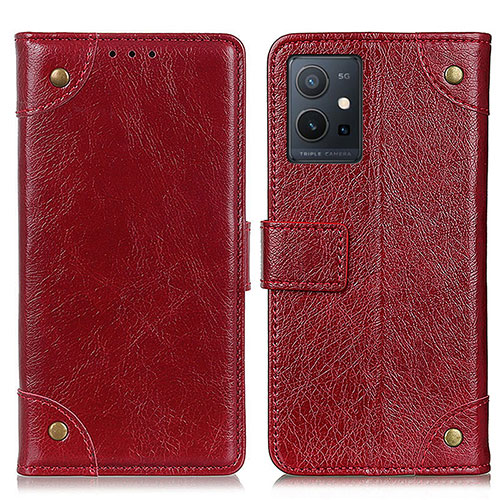 Leather Case Stands Flip Cover Holder K06Z for Vivo Y33e 5G Red