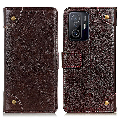 Leather Case Stands Flip Cover Holder K06Z for Xiaomi Mi 11T Pro 5G Brown