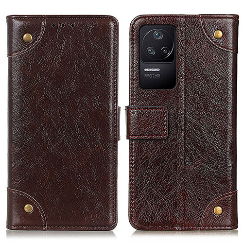 Leather Case Stands Flip Cover Holder K06Z for Xiaomi Poco F4 5G Brown