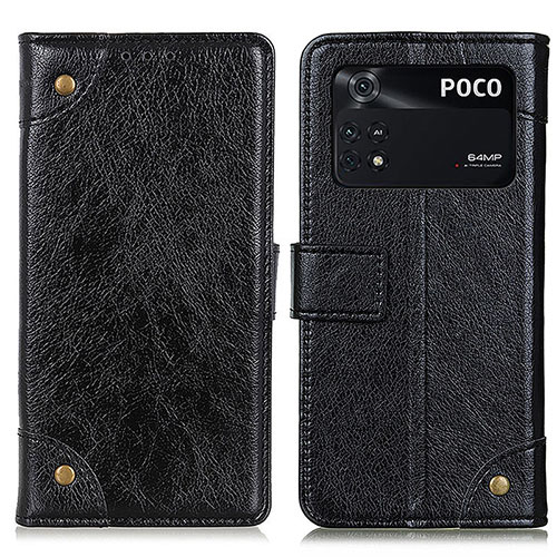 Leather Case Stands Flip Cover Holder K06Z for Xiaomi Poco M4 Pro 4G Black