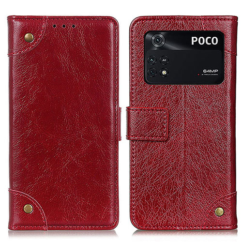 Leather Case Stands Flip Cover Holder K06Z for Xiaomi Poco M4 Pro 4G Red