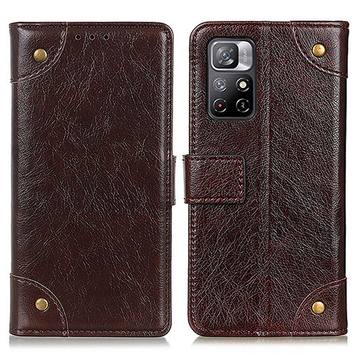 Leather Case Stands Flip Cover Holder K06Z for Xiaomi Poco M4 Pro 5G Brown