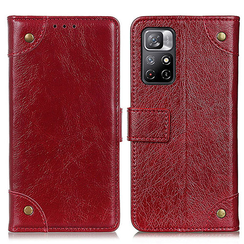 Leather Case Stands Flip Cover Holder K06Z for Xiaomi Poco M4 Pro 5G Red