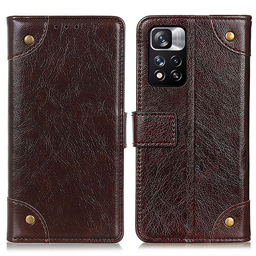 Leather Case Stands Flip Cover Holder K06Z for Xiaomi Poco X4 NFC Brown