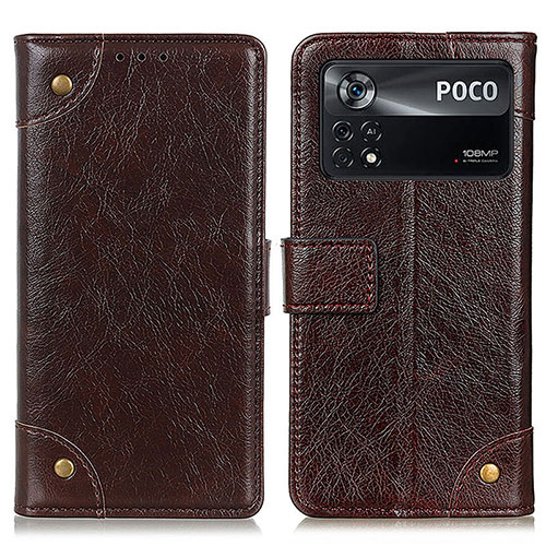 Leather Case Stands Flip Cover Holder K06Z for Xiaomi Poco X4 Pro 5G Brown