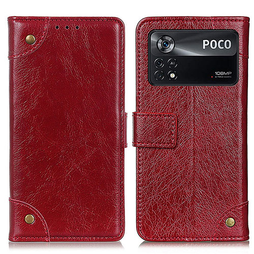 Leather Case Stands Flip Cover Holder K06Z for Xiaomi Poco X4 Pro 5G Red