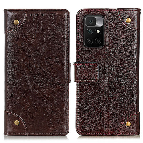 Leather Case Stands Flip Cover Holder K06Z for Xiaomi Redmi 10 (2022) Brown